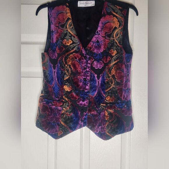 Therese Baumarie PARIS S/M Multicolor Floral Velvet Floral Buttons Women's Vest - Picture 1 of 9